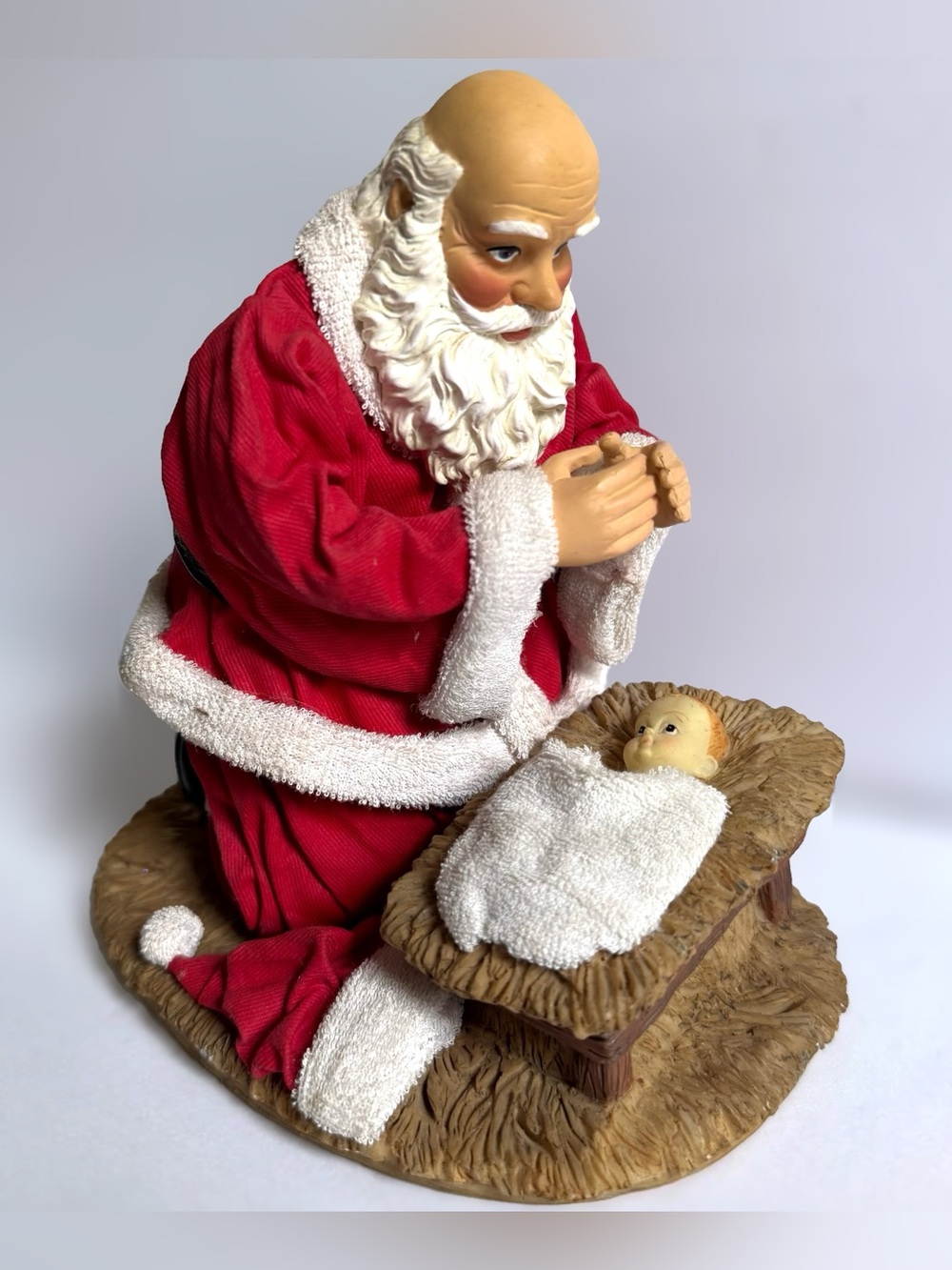 Vintage Kneeling Santa Baby Jesus Nativity Figure Christmas Decor Paper Mache